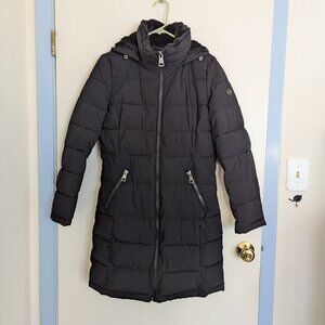 ANDREW MARC black puffer jacket with faux fur detachable hood, size S